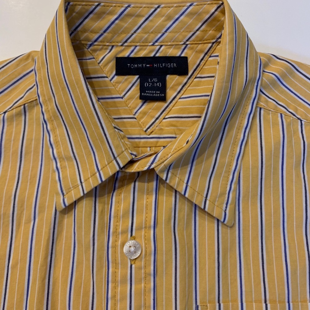 Tommy Hilfiger Yellow Blue Striped Dress Shirt - Picture 3 of 4
